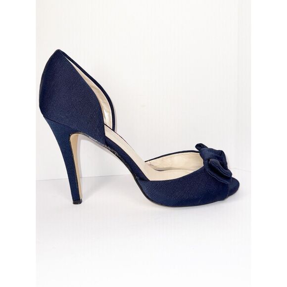 Caparros Navy Blue Heels Bow Peep Toe Pump Dressy Nautical Formal Stiletto 9.5 B - Picture 11 of 16